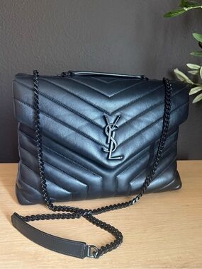 Saint Laurent Black Loulou Quilted Leather Shoulder Bag with Black YSL